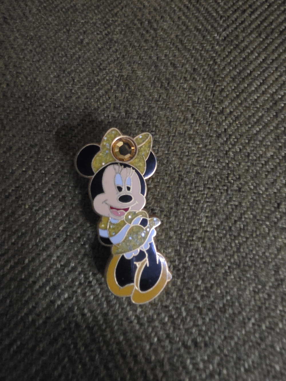 Disney Minnie Mouse Glitter Yellow Bow Enamel Trading Pin